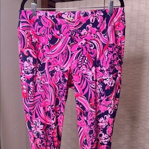 Lilly Pulitzer Luxletic Pink Printed Leggings Athleisure High Rise Size 12